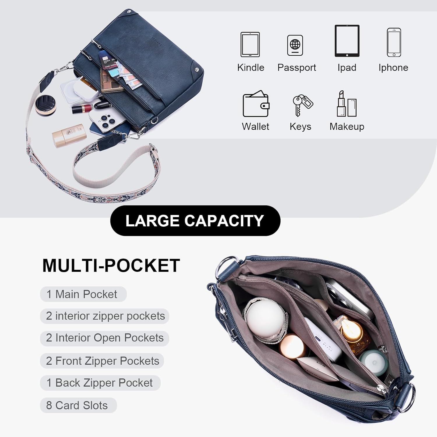 Crossbody Bags for Women Rfid Travel Crossbody Purses Leather Handbags Medium Shoulder bag with Adjustable Strap