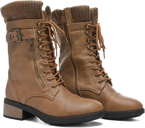 Miniatura 3 de DREAM PAIRS Botas militares de invierno con cordones a media pantorrilla para mujer