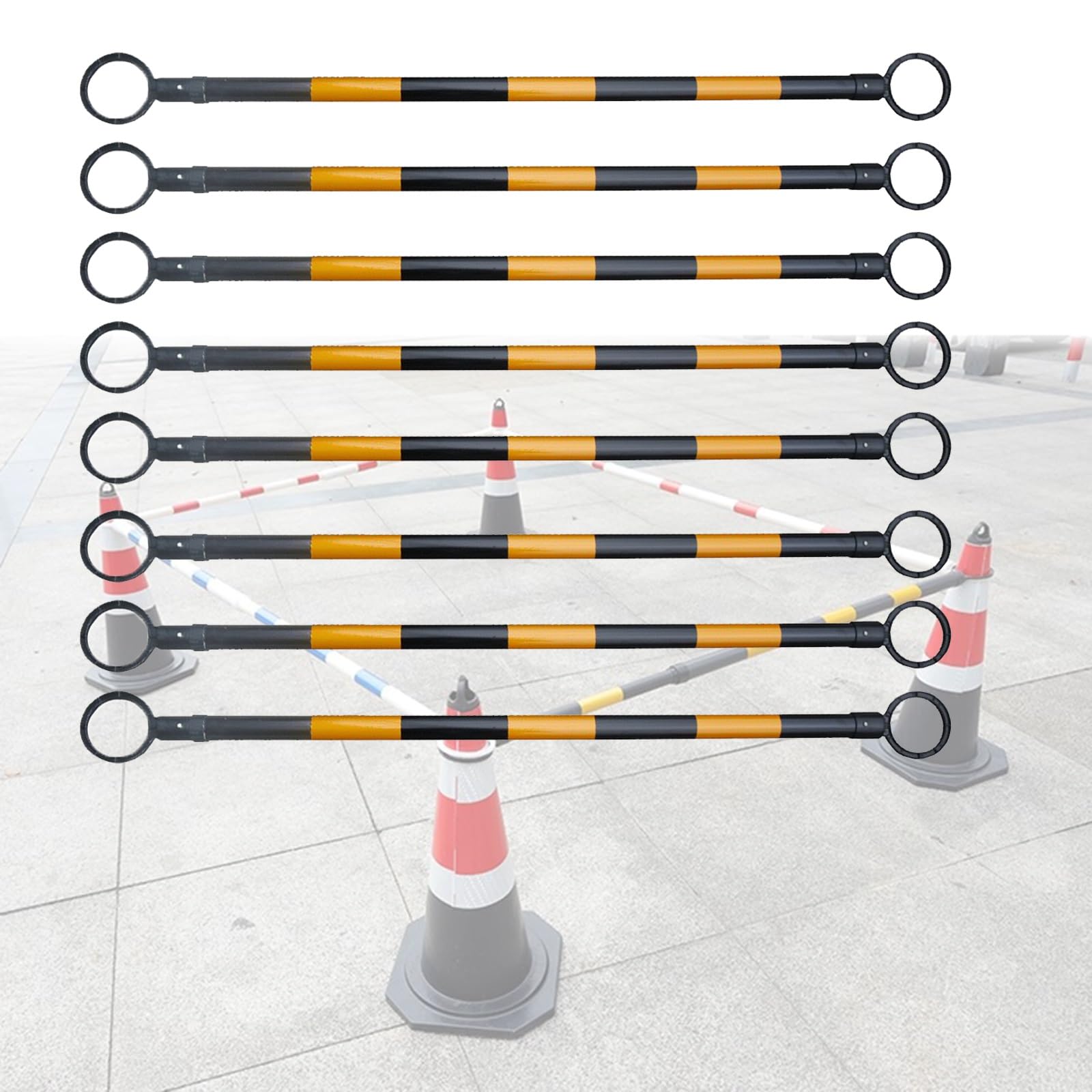 Teleskopierbares Absperrstangen-Set – 8-teiliges, verstellbares, gelb-schwarzes Sicherheitsbarriere-Set für die Besucherlenkung, Veranstaltungsmanagement und Verkehrssicherheit; robust und t