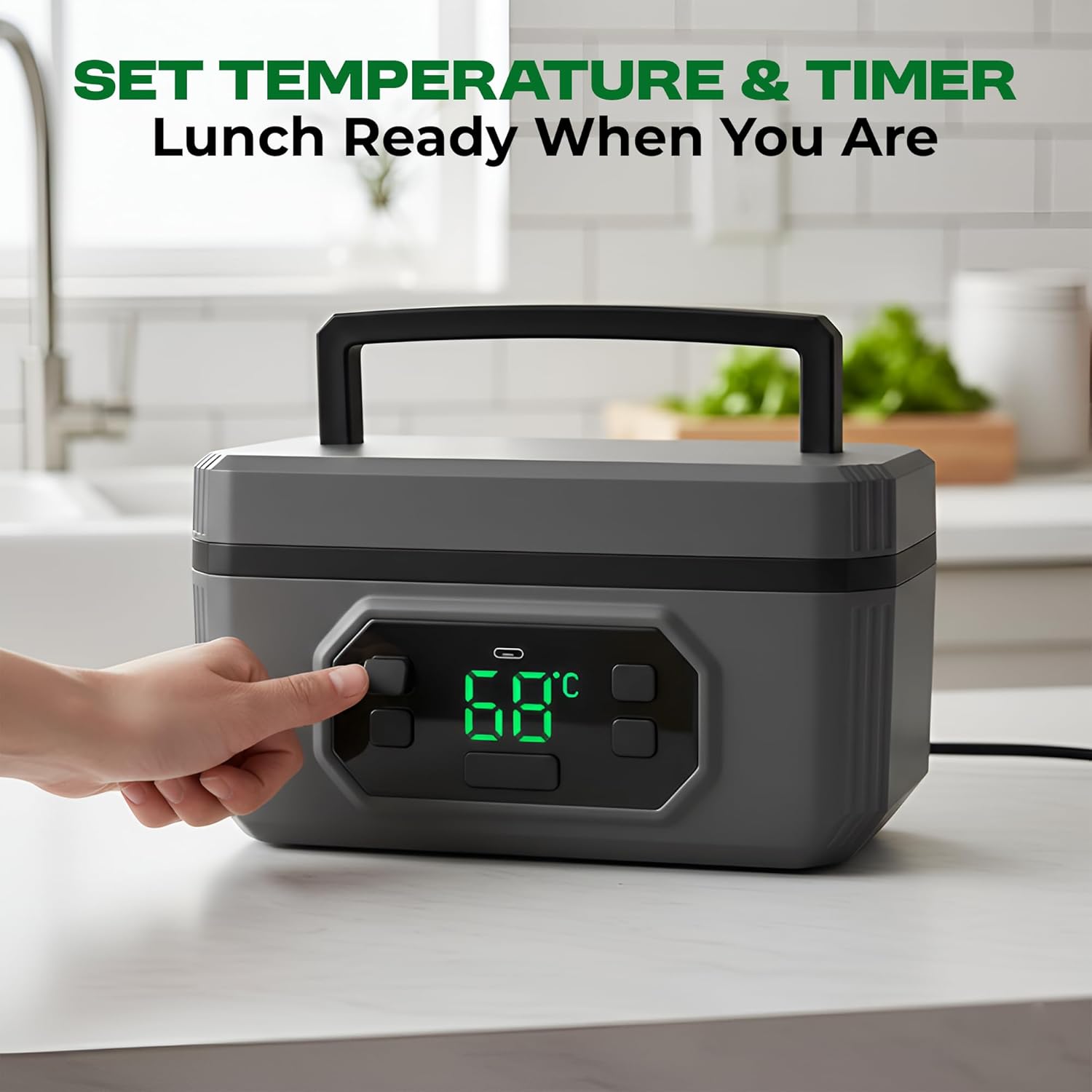 Cordless Heated Lunch Box 1.2L – Portable Electric Lunch Box with Stainless Steel Container – Self Heating Food Warmer for Office, Travel, Work – No Microwave Needed
