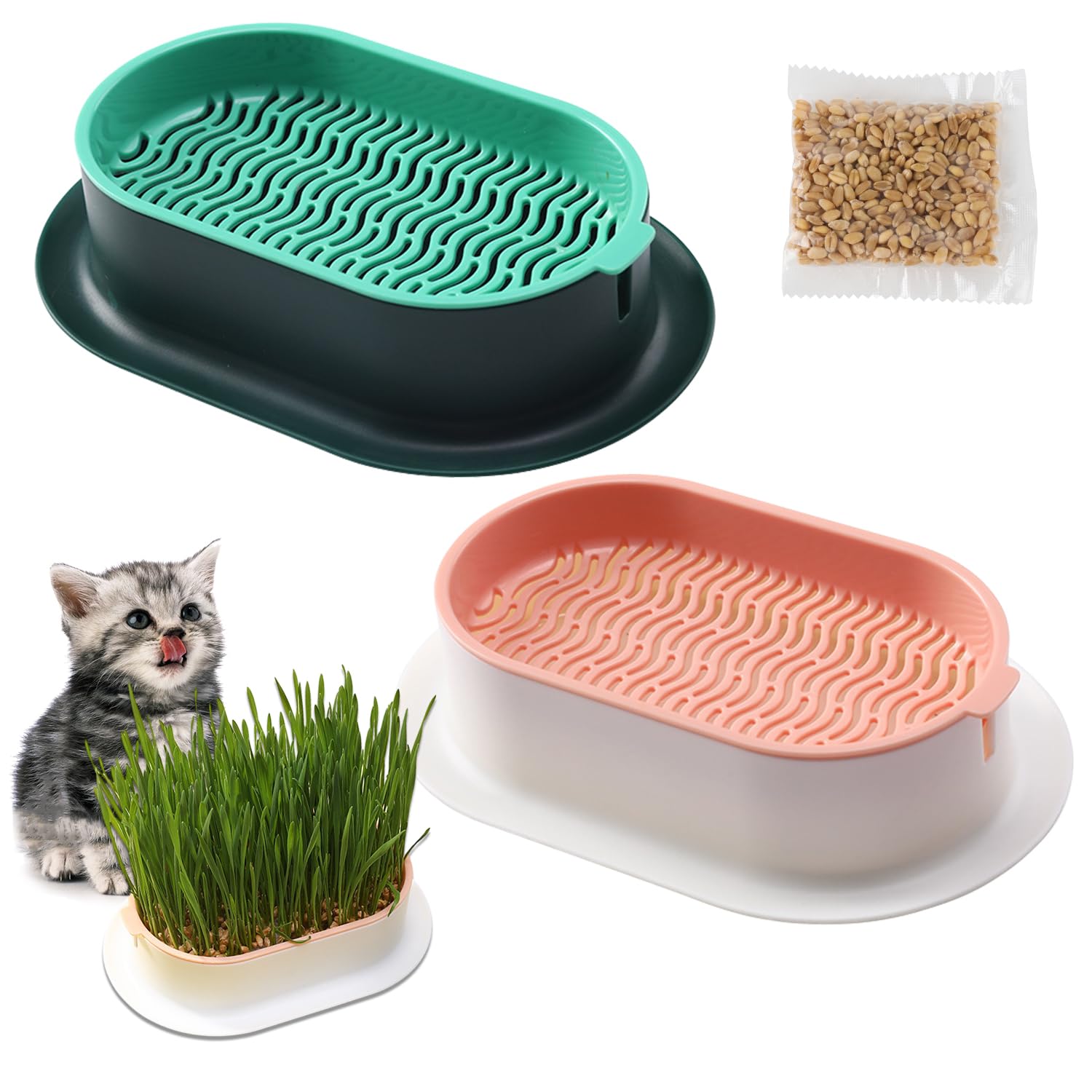 ZDNT 2 Piezas Césped para Gatos Caja,Bandeja para Hierba para Gatos,Maceta de Césped para Gatos,Caja de Plantación Hidropónica,Cat Hierba Caja,Caja Hidropónica Adecuado para Plantas Hidropónicas