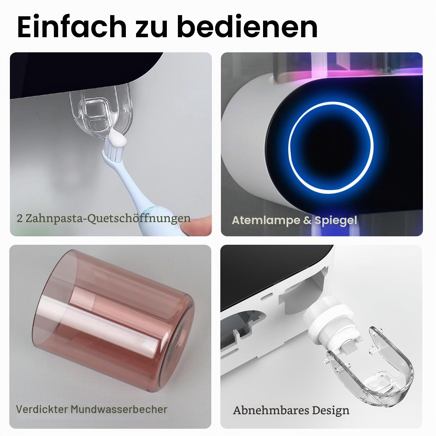 iHave Zahnbürstenhalter Wand ohne Bohren mit UV-Sterilisator & Zahnpastaspender – Toothbrush Holder Wall für elektrische Zahnbürsten Desinfektion, Toothbrush Sanitizer Set inkl. 2 Zahnputzbecher