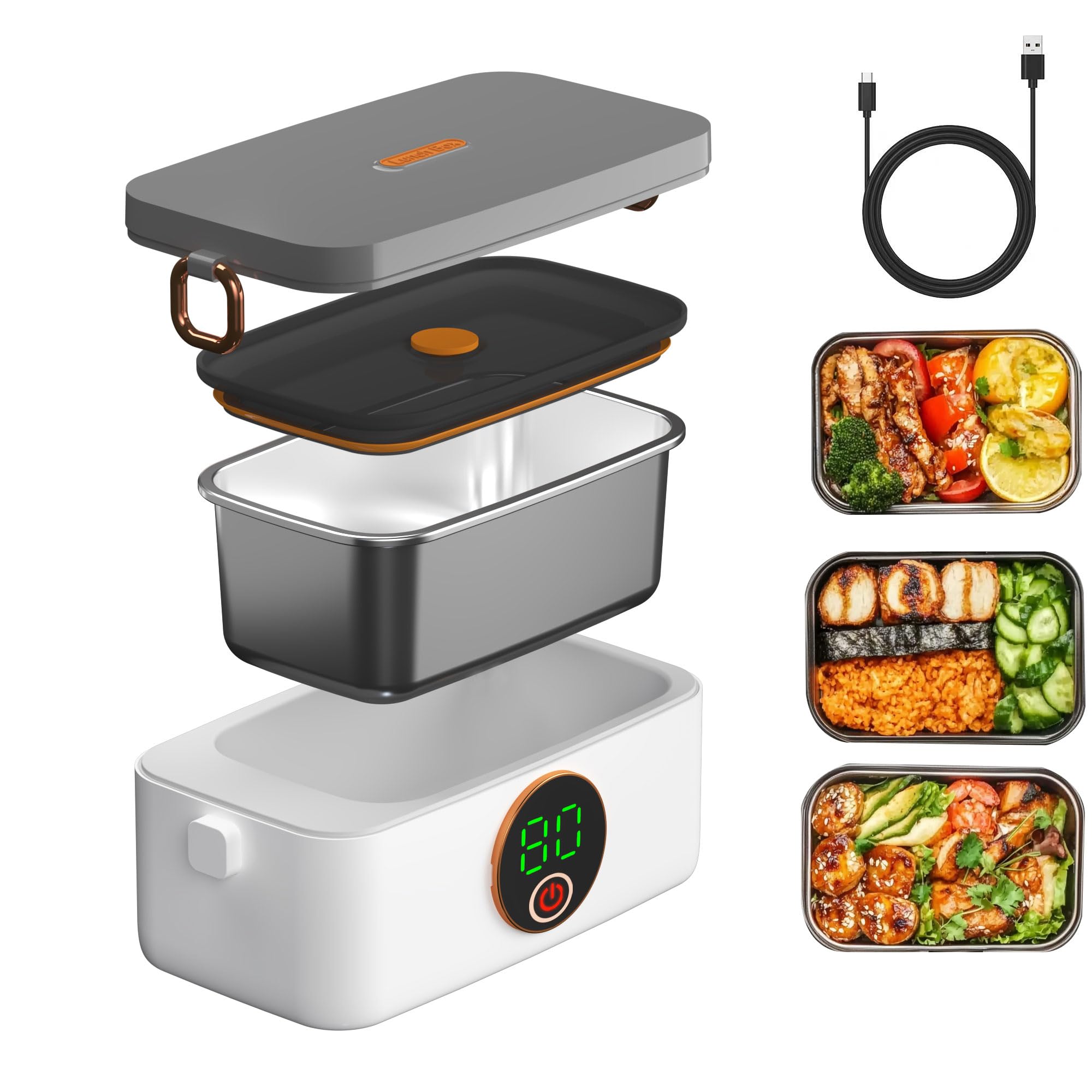 Photo 1 of BOKASM Portable Cordless Electric Heated Lunch Box for Adults,Heating Food Warmer Lunch Box,Rechargeable 16000mAh Battery,1000ml Capacity Inner Container,Lunchbox for Travel,Outdoor,Picnic,Office