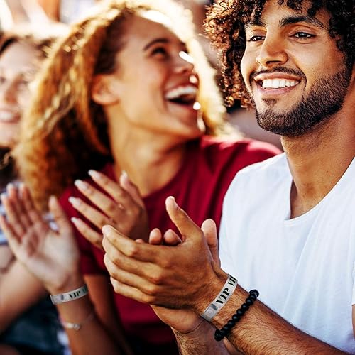 Vista 14 de 100 pulseras Wristco holográficas de plástico VIP de alta calidad, 5/8 x 10 pulgadas, impermeables, duraderas, resistentes a desgarros, pulseras Oro