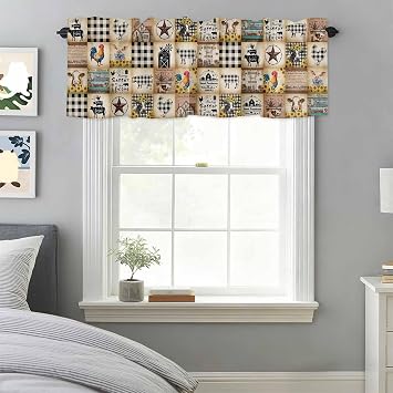Farm Animal Window Valance,Cow Pig Valances for Kitchen Windows,Vintage Black Buffalo Plaid Rod Pocket Valance Curtain,Summer Sunflower Chicken Barn Short Curtains Window Treatment 42x18in
