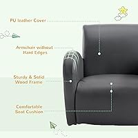 Vista 6 de Qaba Silla de Balancín para Niños con Bolsillo Lateral, Silla de Brazos de Piel Sintética para Niños Pequeños Gris