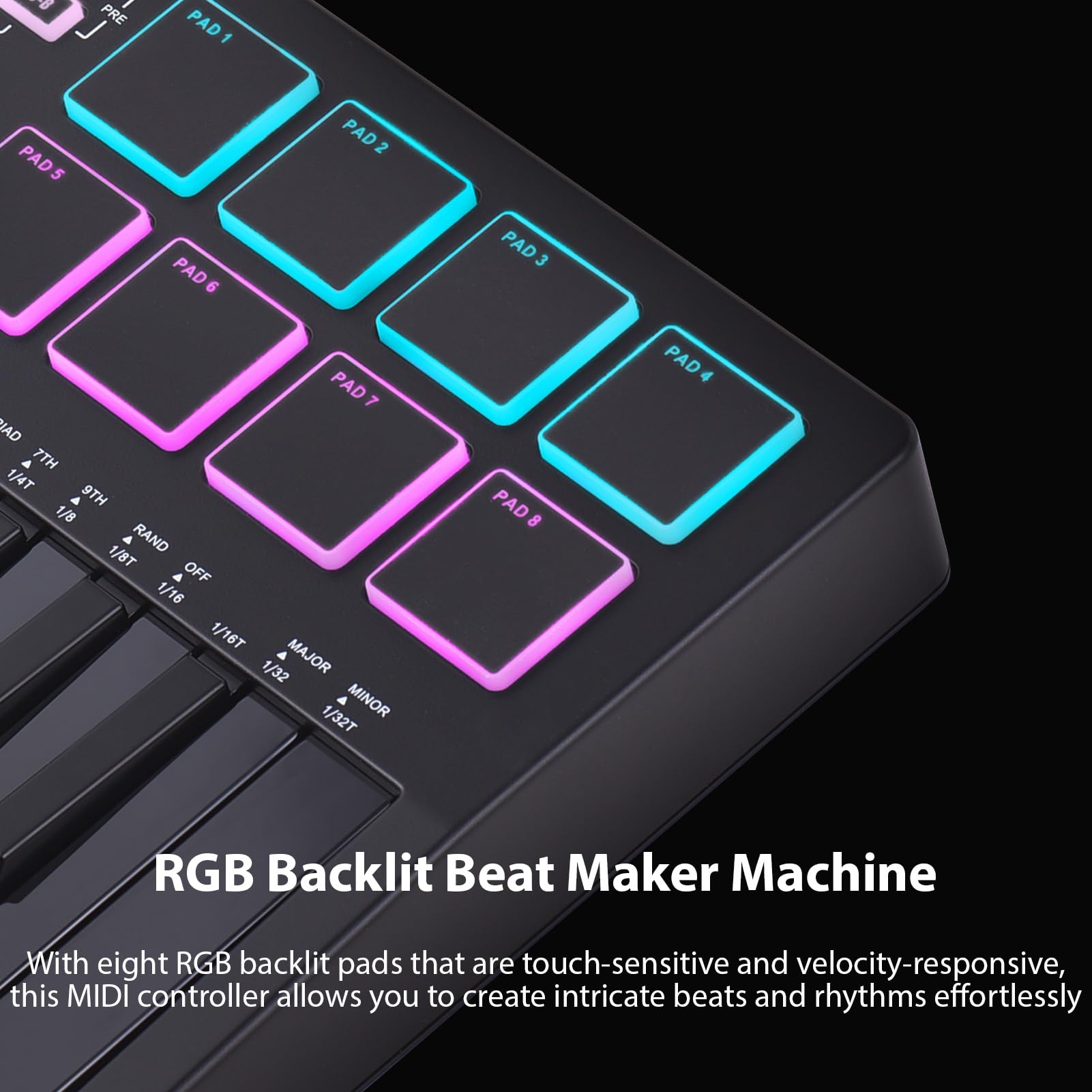 Contrôleur de clavier MIDI Beat Maker Machine rechargeable 25 touches Clavier MIDI portable Arrangement Strike Pad RVB rétroéclairé Boutons MIDI assignables pour la production de musique