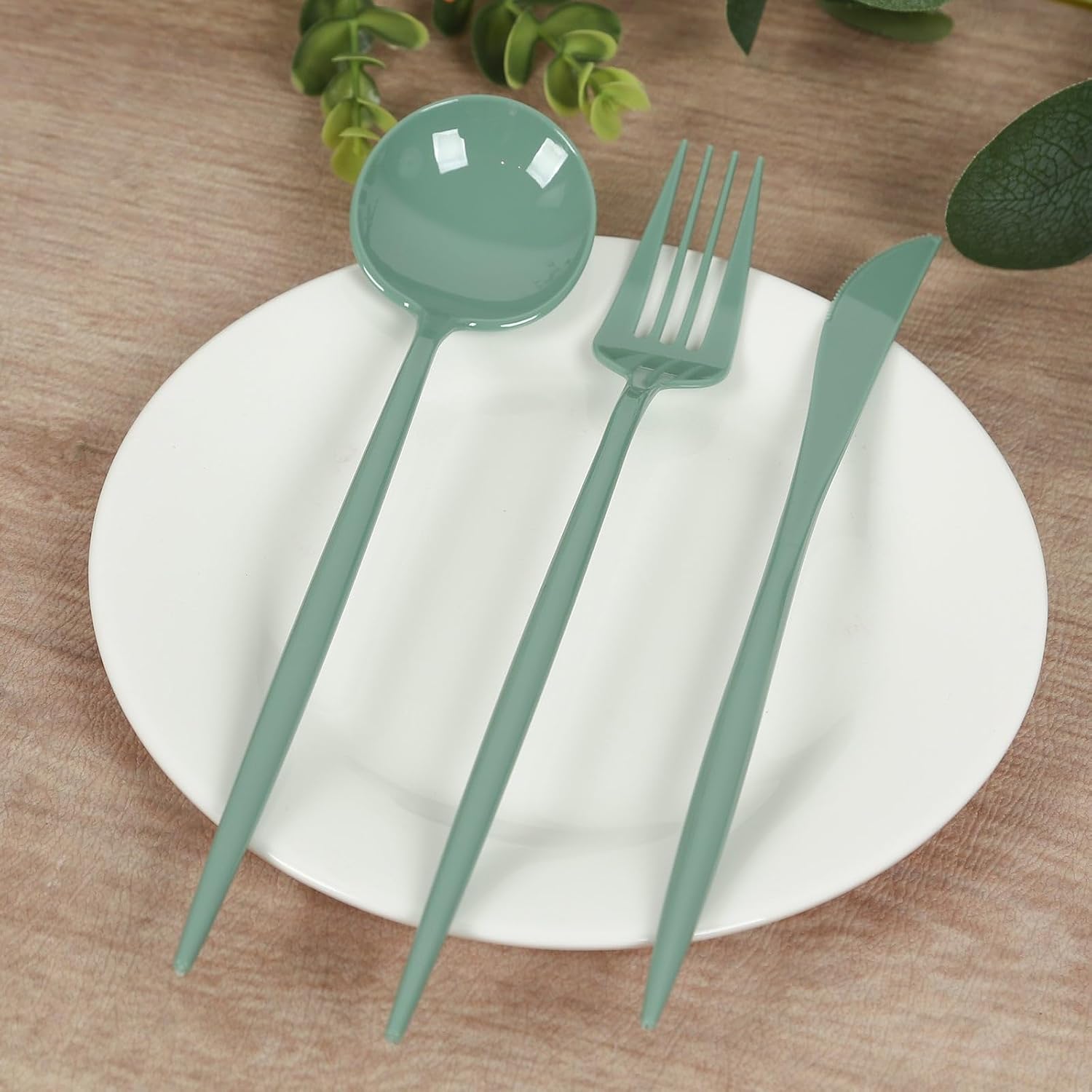 Efavormart 60-Pack Heavy Duty Plastic Utensil Set - Dusty Sage Green Disposable Flatware - Premium Cutlery Set for Birthday Parties & Catering