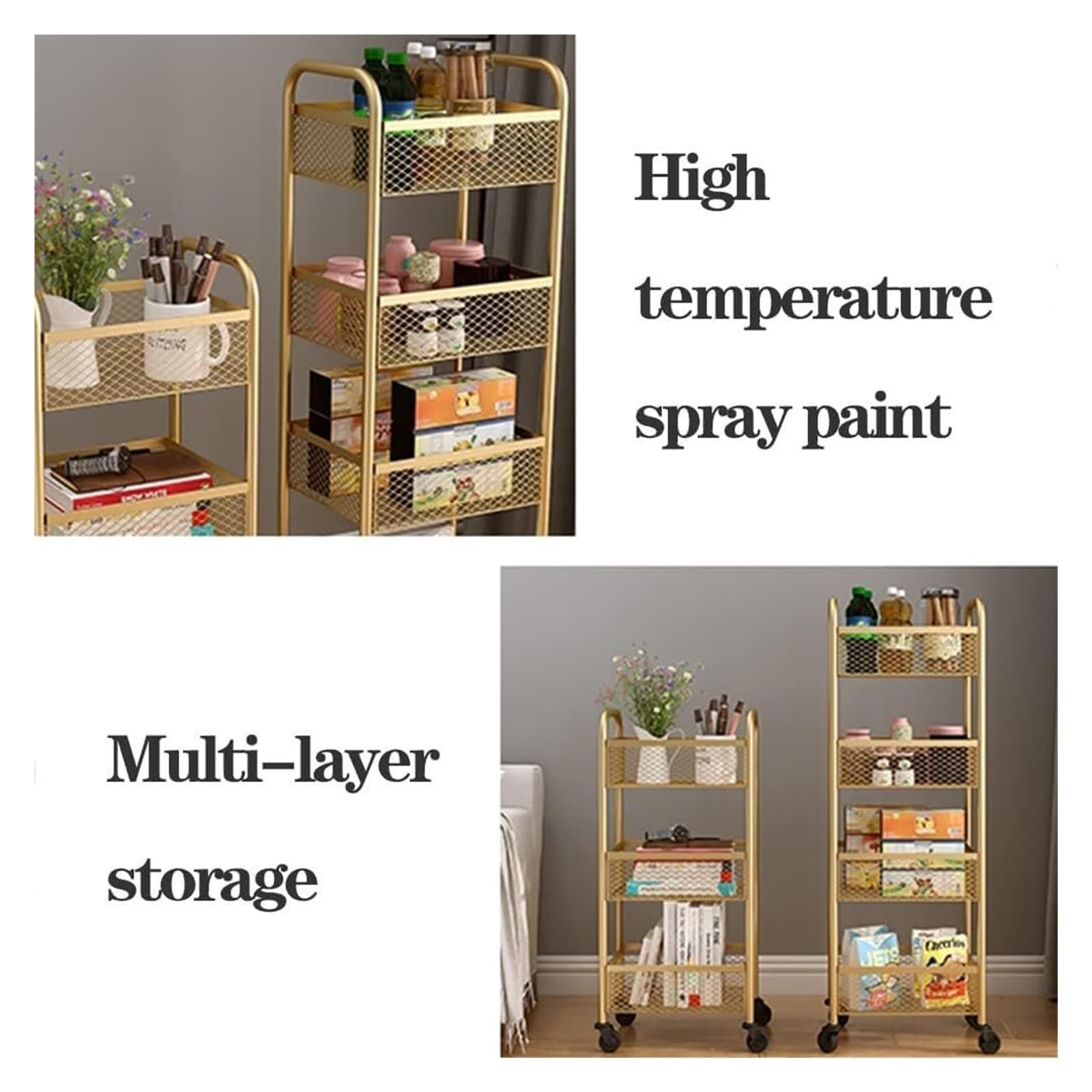Carrito utilitario rodante de 4 niveles, carrito organizador de baño deslizante, carrito de almacenamiento multiusos para cocina, estantería blanca para uso doméstico y oficina