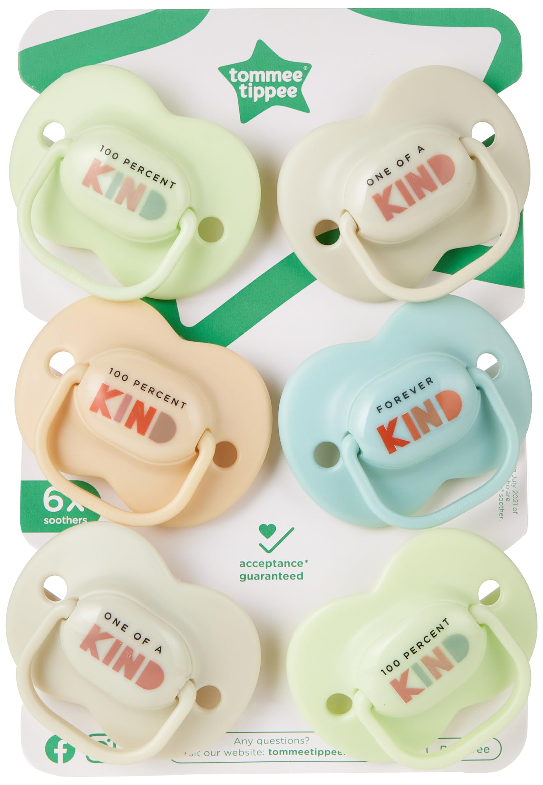 Tommee TippeeAnytime Soothers for Newborns, 0-6m, Pack of 6 Dummies, Symmetrical Orthodontic Design, BPA-Free Silicone Baglet