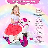 Vista 4 de OLAKIDS 2 en 1 motocicleta y caballo, unicornio de 6 V, juguete de paseo con batería con función de arriba y abajo, MP3, pantalla de potencia