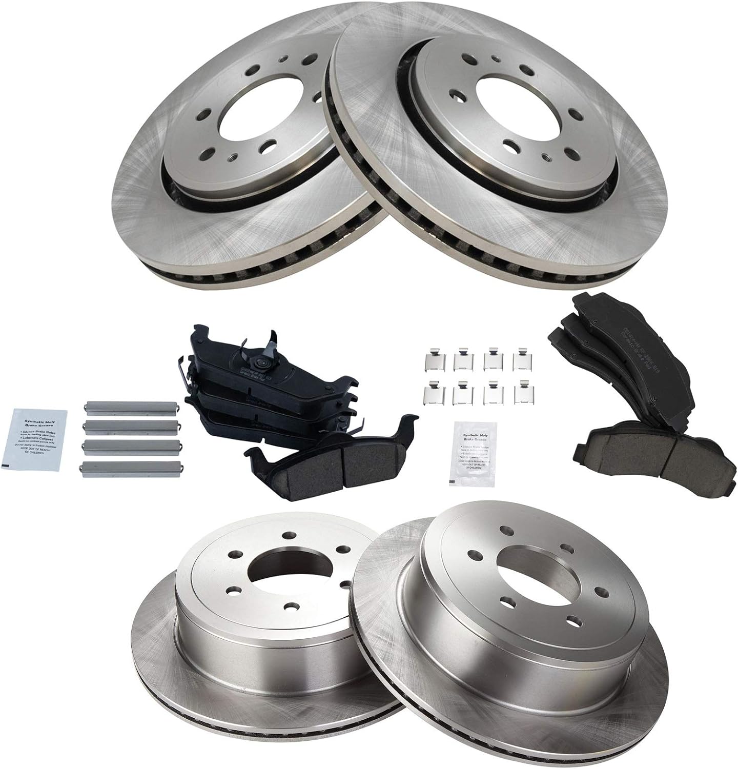 TRQ Front and Rear Brake Pad & Rotor Kit Brake Pads Brake Rotor Ceramic Compatible with 2010-2011 Ford F-150