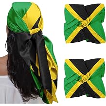 TURTLEDOVE Jamaica Flag Satin Head Scarf, 2Pcs Jamaican Square Bandanas for Women, 35x35 inch