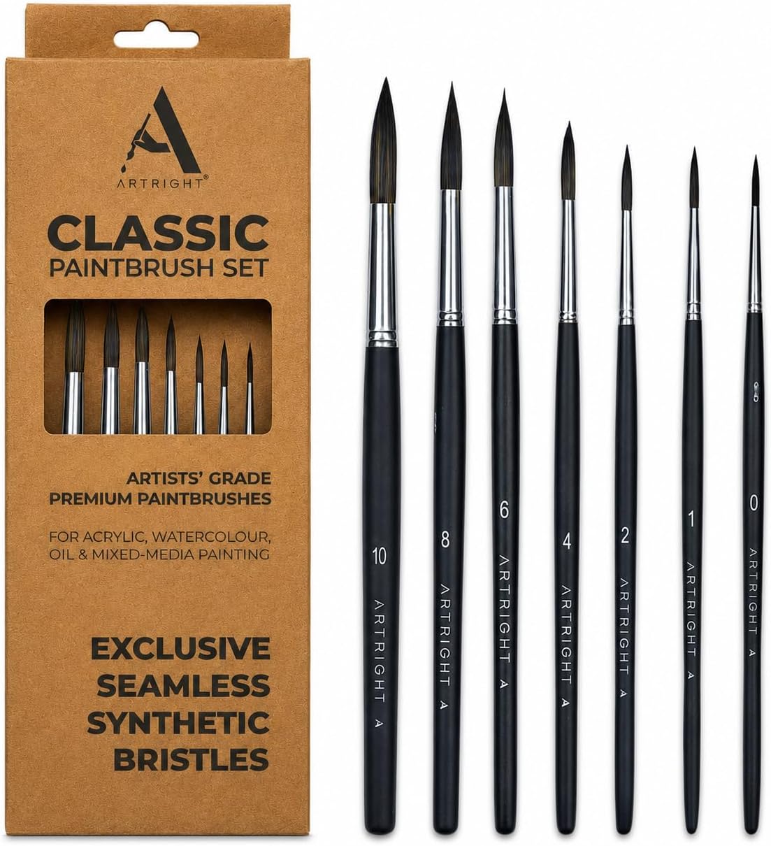 Artist Round Paintbrush Set of 7pcs, Professional Handmade Brushes for Watercolor Painting, Useful for Beginner & Professional, Seamless Synthetic Bristle (Sizes: 0 to 10)