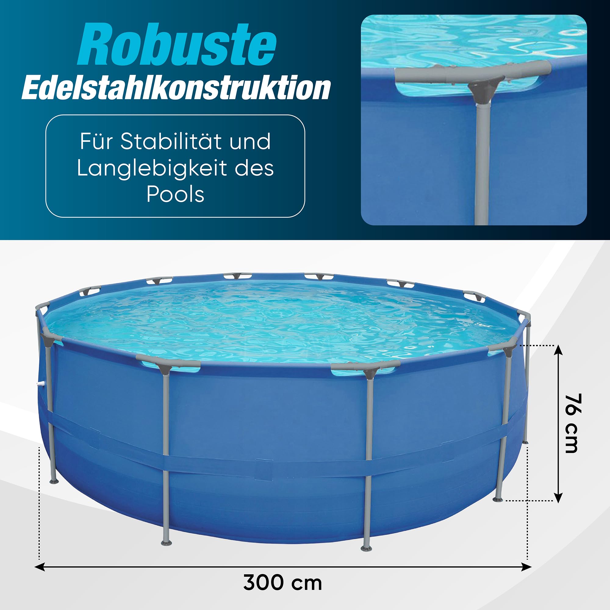 Gartenpool Stahlrahmenbecken Komplett-Set mit Filterpumpe Ø 300 x 76 cm rund Steel Frame Pool
