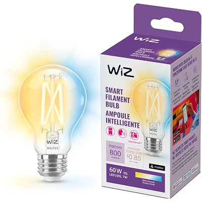 WiZ Clear 60W A19 Tunable White Filament LED Smart Bulb - Pack of 1 - E26- Indoor - Connects to Your Existing Wi-Fi - Control with Voice or App + Activate with Motion - Matter Compatible