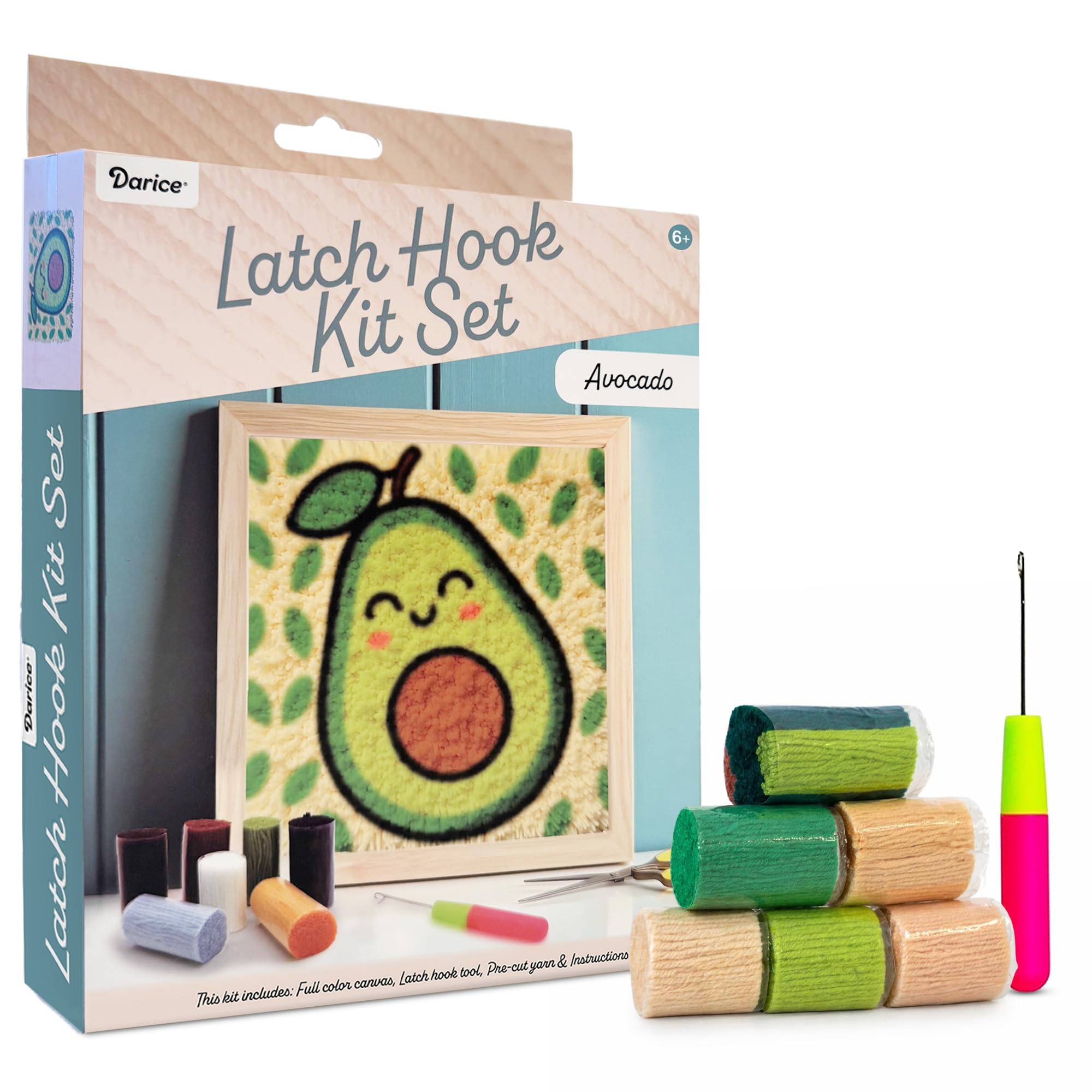 Darice Latch Hook Rug Kit, Avocado Design DIY Latch Hook Kit for Kids &amp; Adults, Color Canvas, PreCut Yarn &amp; Hook Tool, Craft Activity &amp; Gift for Kids