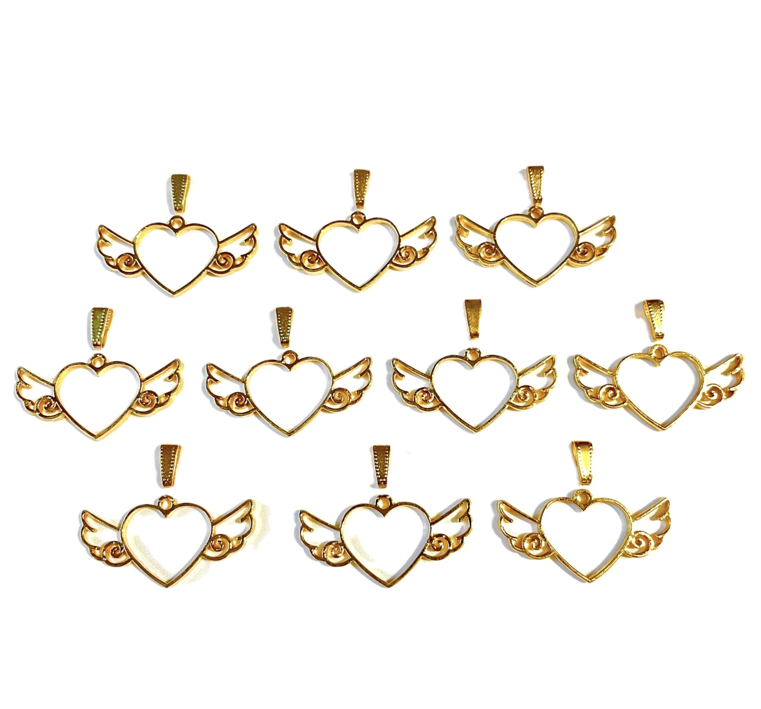 IRIKA Pack of 10 Butterfly Heart Shaped Pendant Bezels for Resin Art and Jewelry Making with conectore free (gold colour)
