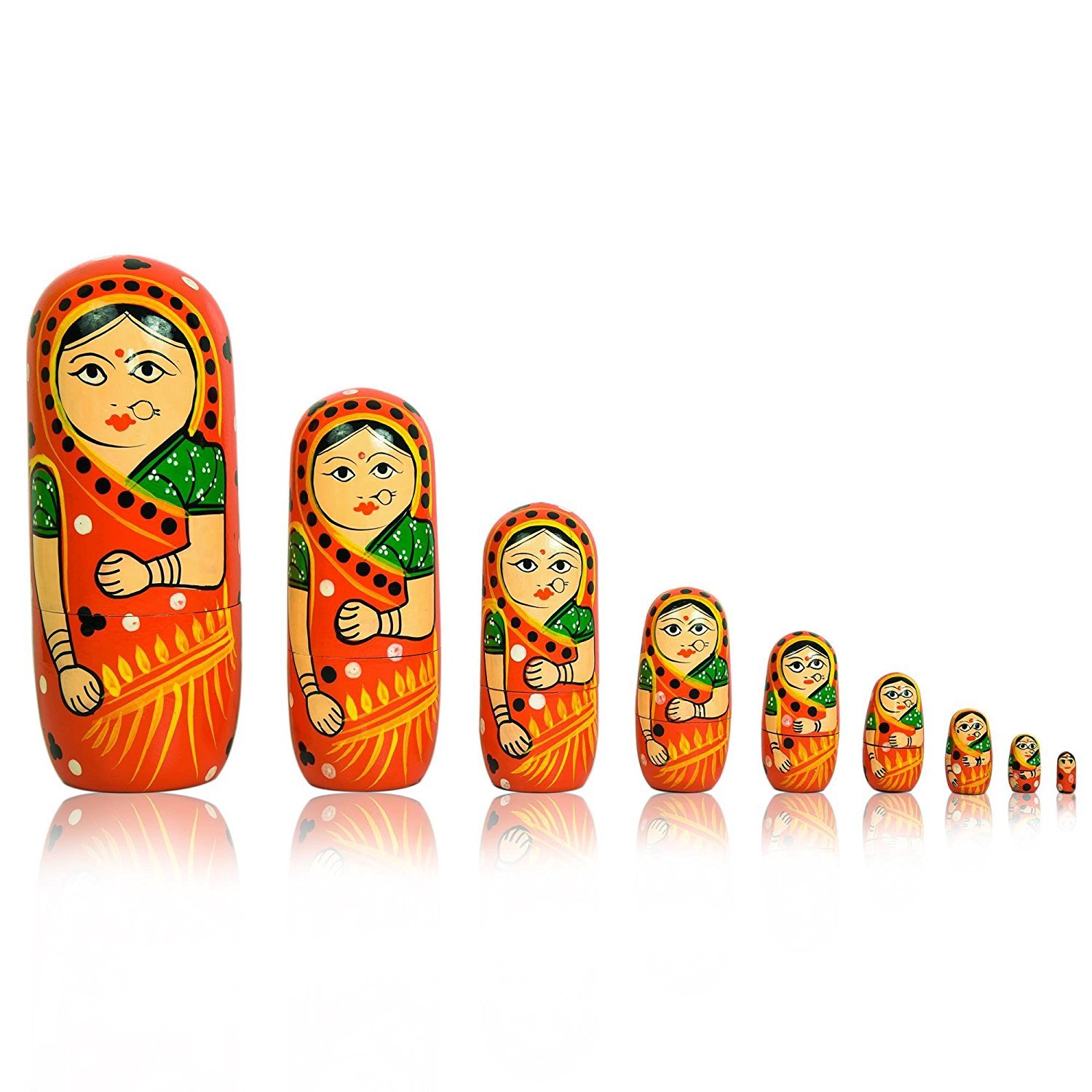 ITOS365 Handmade Wooden Nesting Dolls β Set of 5 | Red Matryoshka Stacking Dolls | 8 x 3.5 x 2.5 Inch | Hand-Painted Russian-Style Nested Dolls | Home Decor & Gift