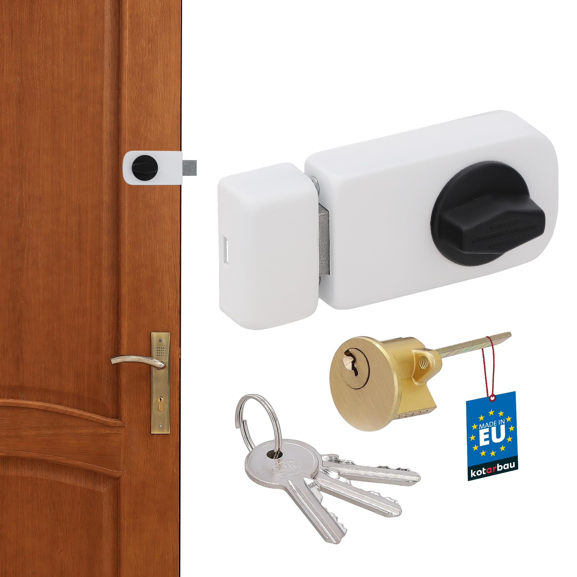 KOTARBAU® Cerradura adicional de 50/60 mm, 3 colores, con cilindro de cierre, diferentes cierres, cerradura para puerta, cerradura para puerta, cerradura de caja (blanco), 50/60 mm
