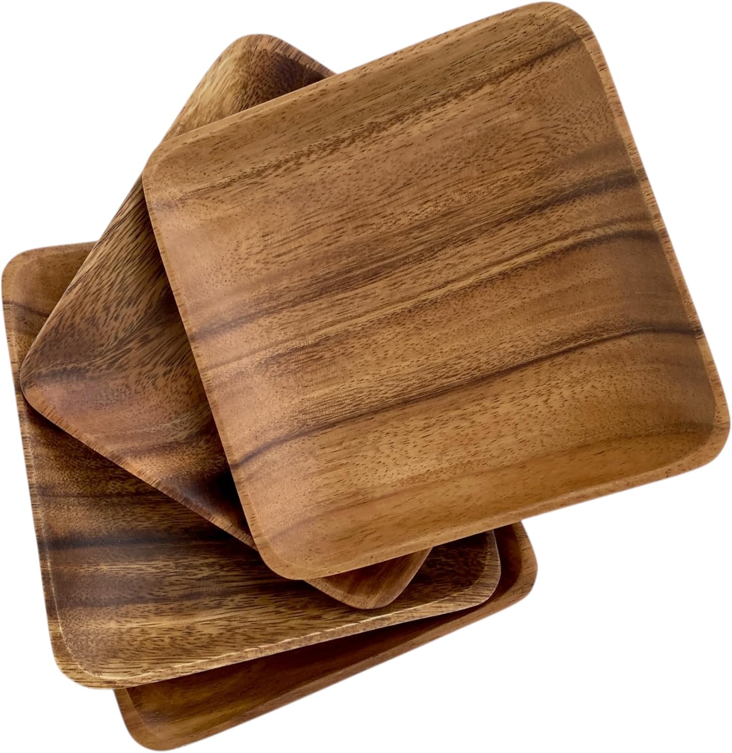 Acacia Wood Square Plates, 6 Inch, Dessert, Snack & Bread Plate, Set of 4