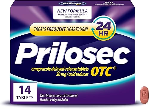 Prilosec OTC, omeprazol liberación retardada 20 mg, reductor de ácido, trata la acidez estomacal frecuente para alivio de 24 horas, todo el día,