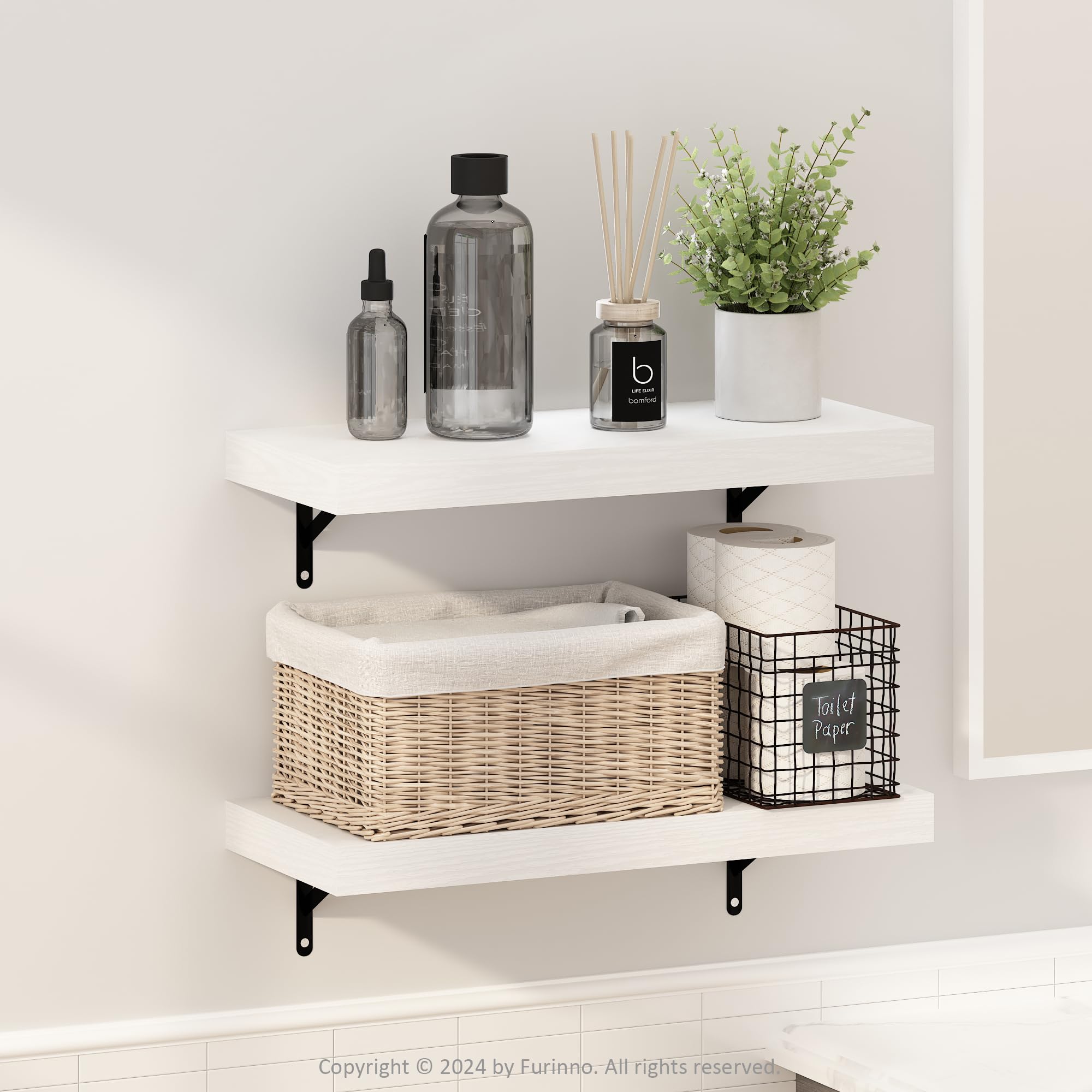 Étagères flottantes Furinno Tanna texture blanche pour organiser votre salle de bain