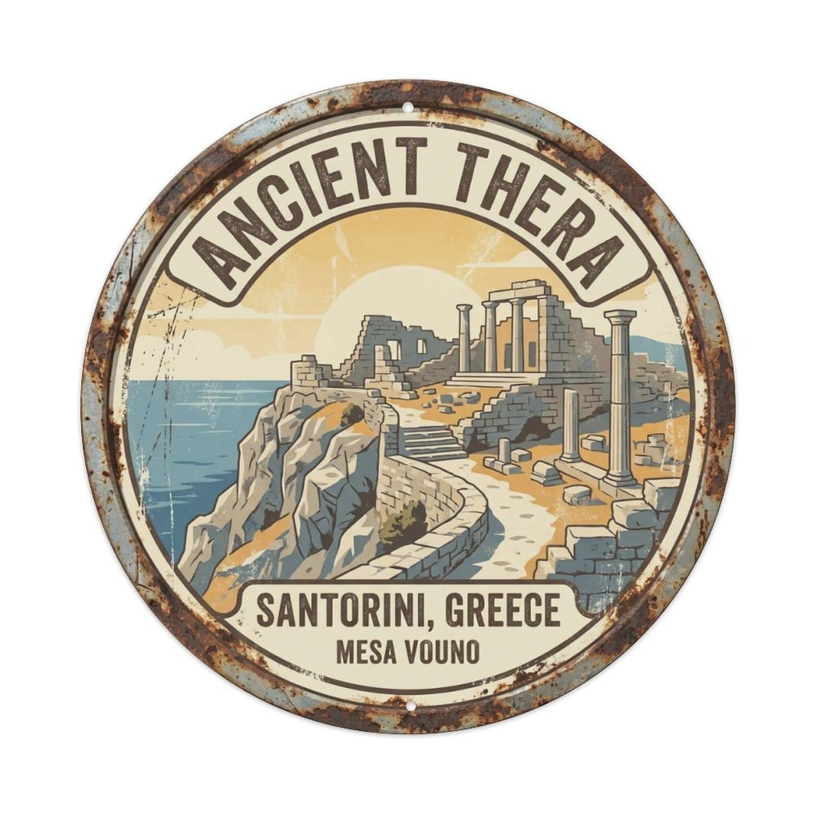 Okahys 8X8inch(20X20cm) Vintage Travel Ancient Thera Greece Ruins Metal Tin Sign