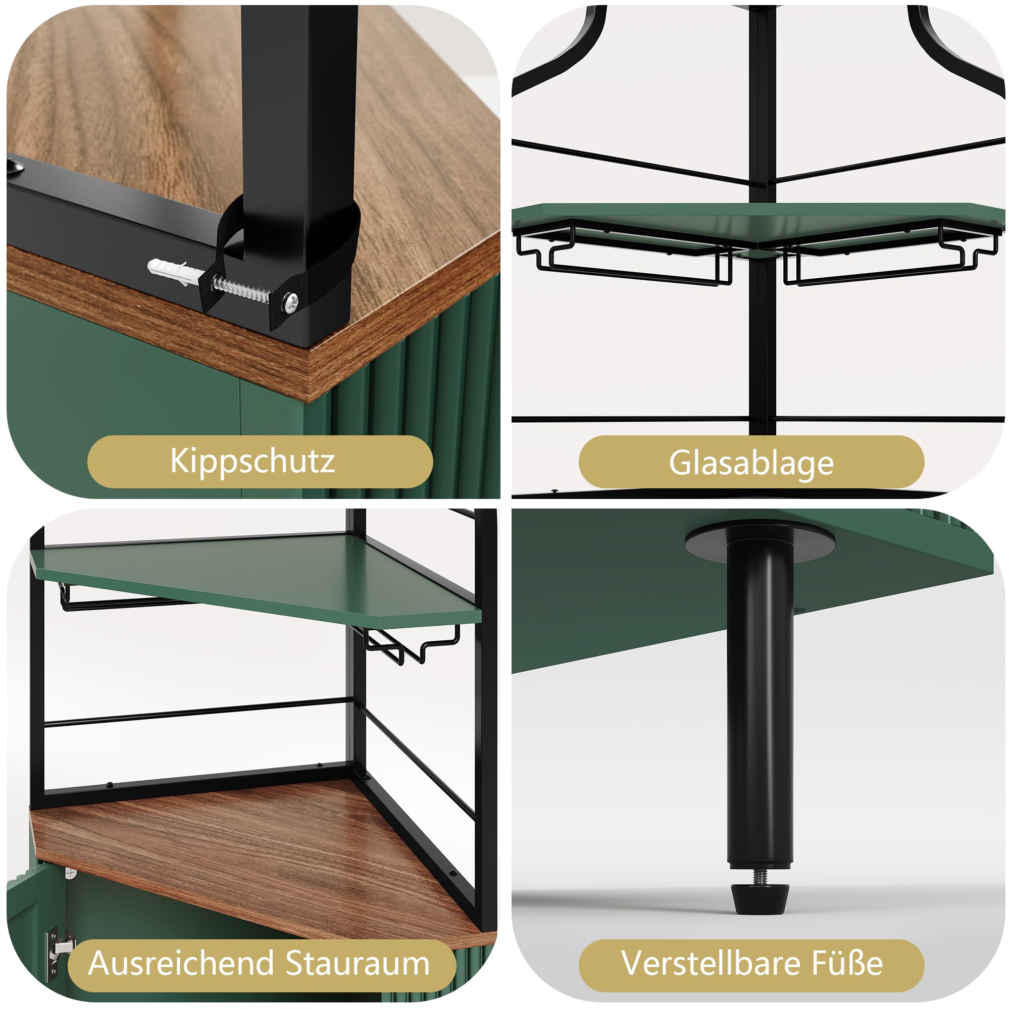 HOLTICO Barschrank, Weinschrank mit Verstellbarem Regal Eckschrank mit Glashalter Minibar für Küche, Wohnzimmer, Esszimmer (Grün)
