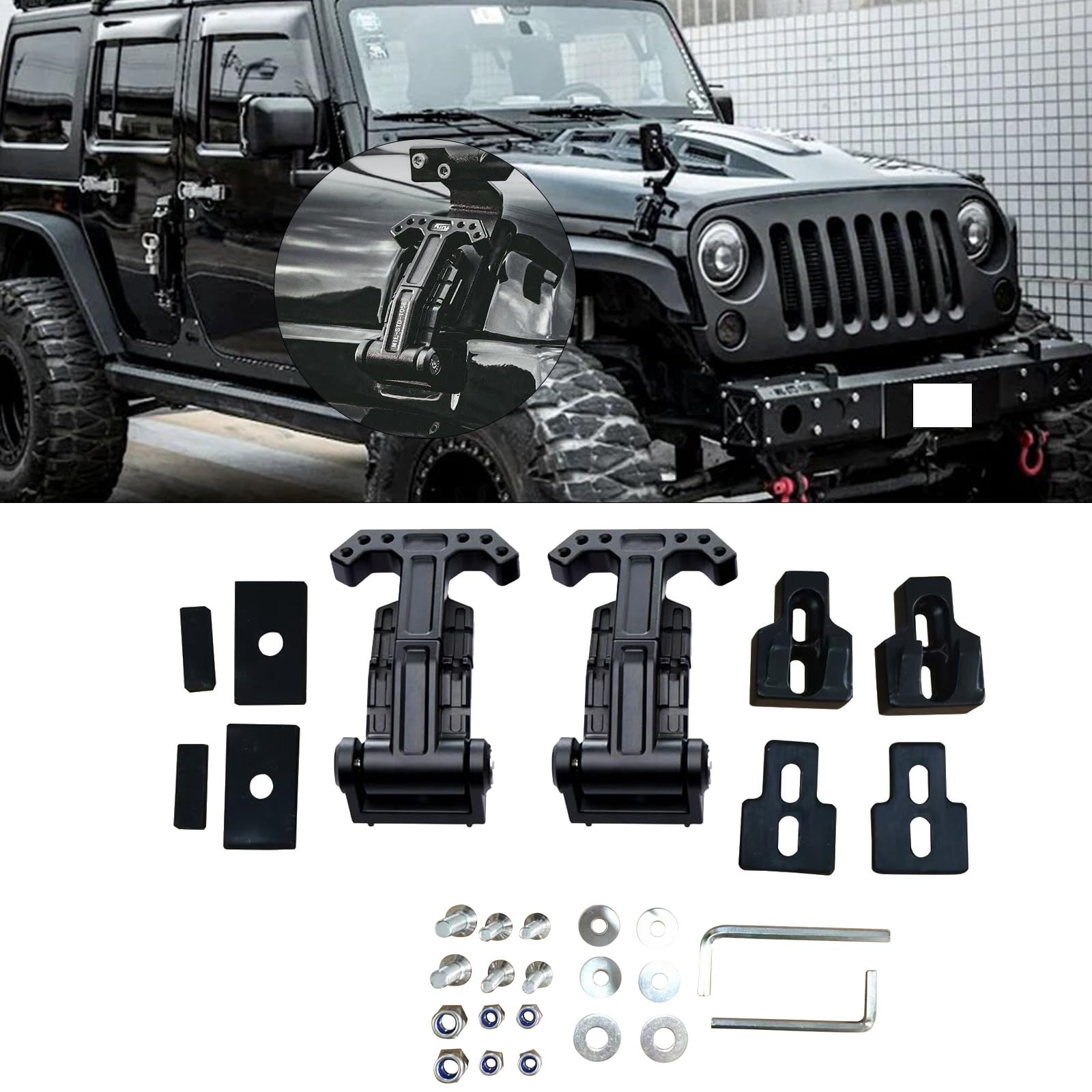 YLT AUTO Pair Hood Latches Hood Lock Catch Kit,Anti-Theft Hood Latches Locks Aluminum Fit for 1997-2006 Jeep Wrangler TJ,2007-2023 Jeep Wrangler JK JL JT