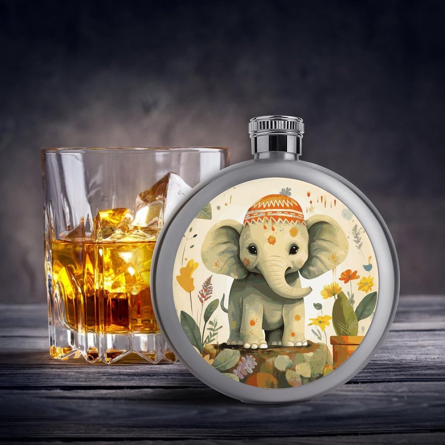 Cartoon Elephant Hip Flask 5 Oz Round Stainless Steel Mirror Polished Wine Pot Portable Pocket Wine Whiskey Flask Small Drinking Flasks Drinkware for Men Women