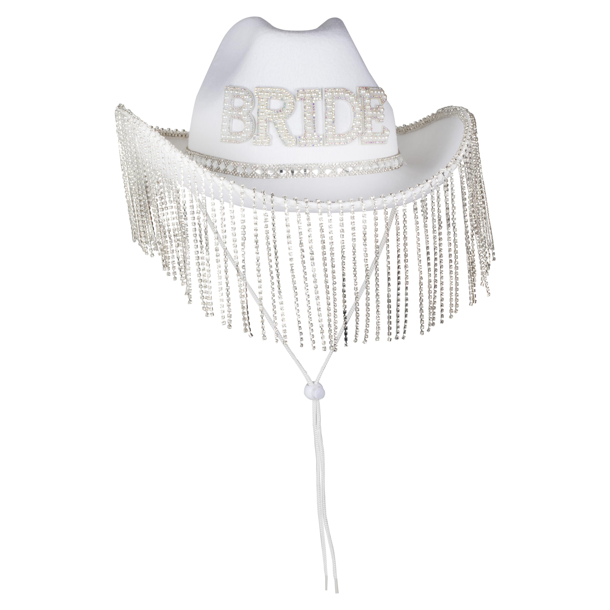 Ginger Ray Sombrero de Vaquero Blanco Adornado con Perlas de imitación con Borde de borlas, para Despedida de Soltera