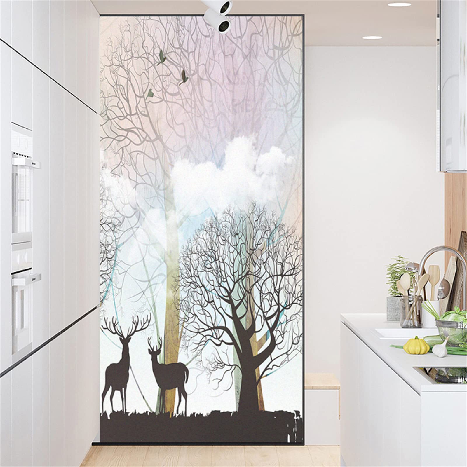 Privacy window film,3D opaque frosted glass No glue static film,Removable decorative window film Anti UV for Office,Kitchen-Animal Deer(60cmx200cm)