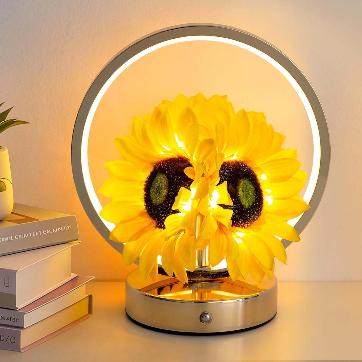 Sunflower Birthday Gifts for Women Mom,Sunflowers Flower Touch Lamp,Rechargeable Cordless 3 Way Dimmable Small Night Light for Living Room,Bedroom,Office Home Decor Thank You Gifts-Yellow