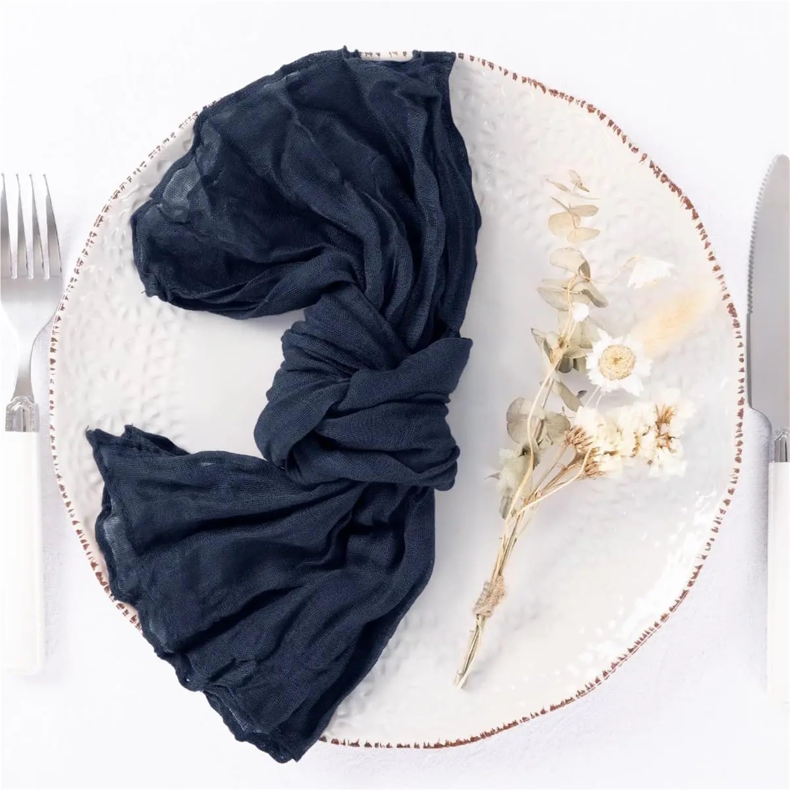12Pcs Cheesecloth Napkins,Soft Wrinkled Rustic Sheer Gauze 50x50cm for Wedding, Birthday(Deep Blue)