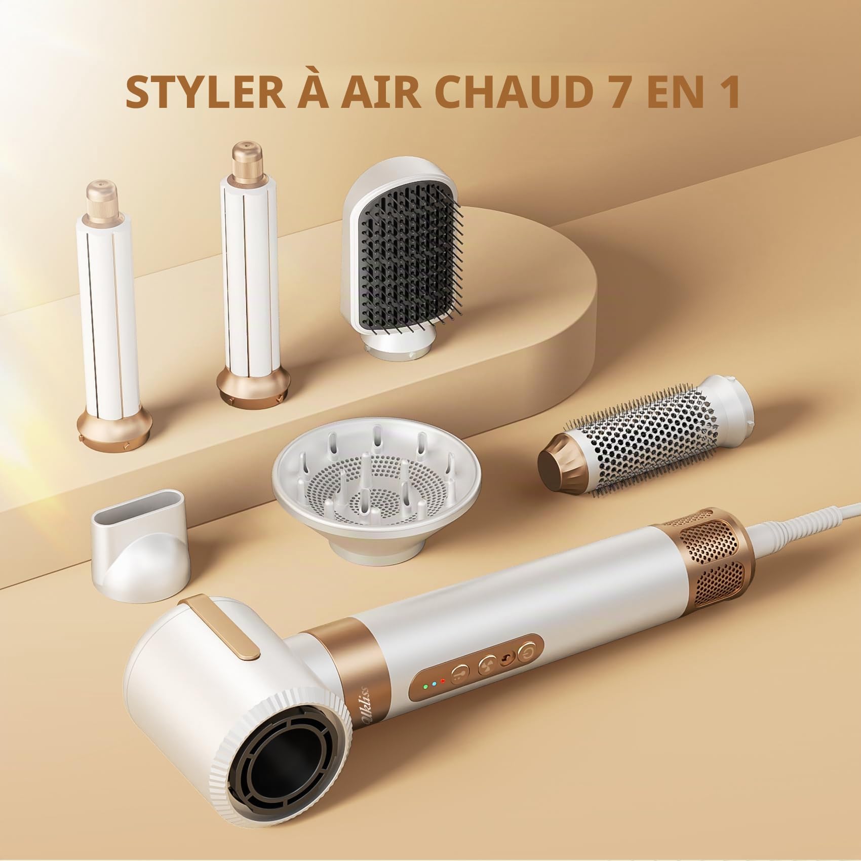 UKLISS Brosse Chauffante Brushing 7 in 1, Pro Hairstyler & 1400W SèChe-Cheveux avec Boucleur a Air, Brosse Lissante Chauffante, Thermal Brush, Airbrush Multistyler Cadeaux pour Femmes Styling