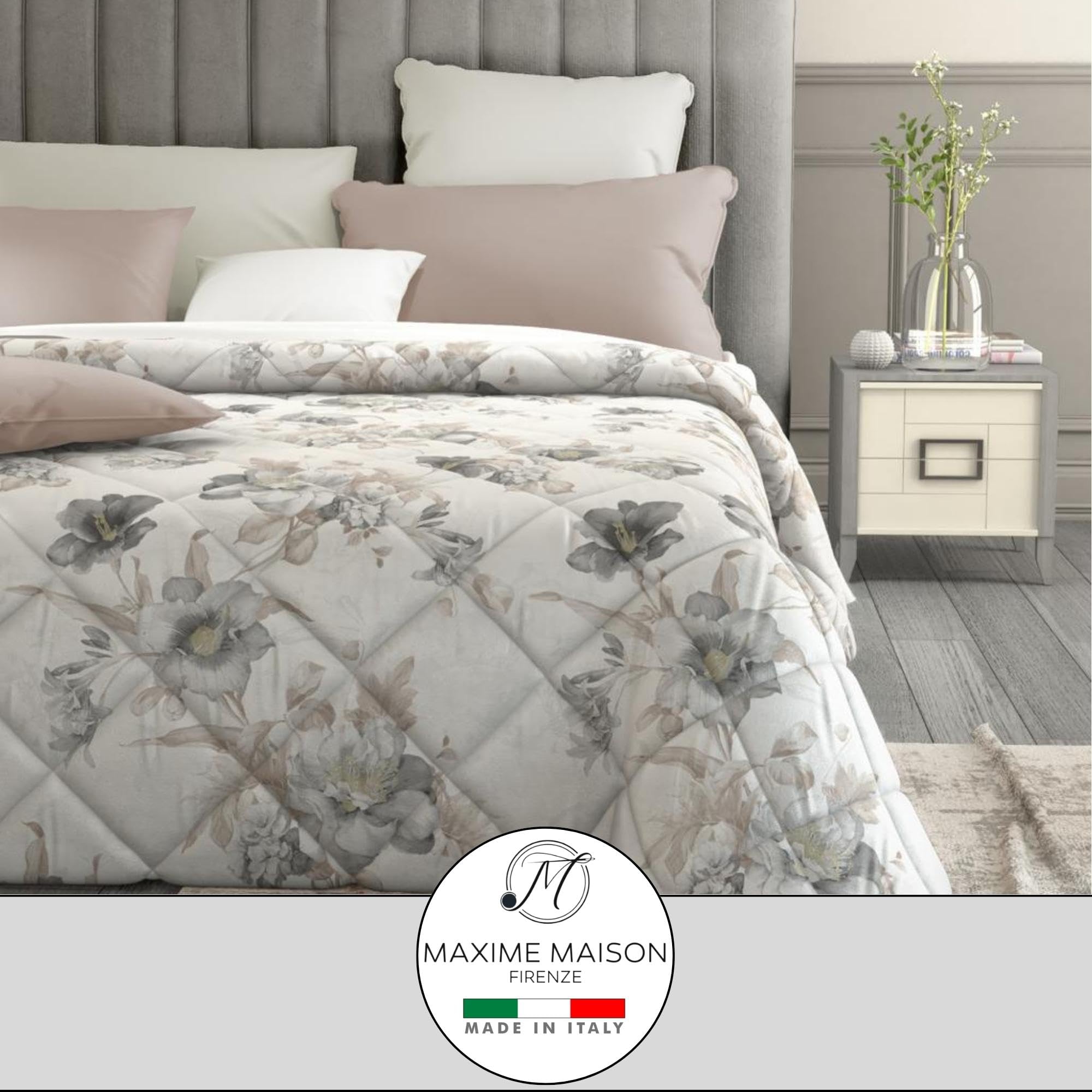 MAXIME MAISON - Piumone Matrimoniale Invernale 260x260cm, Trapunta Invernale Matrimoniale (350gr/mq) Coperta Calda in Raso di Cotone Satin, Copriletto per Stagioni Fredde, Made in Italy