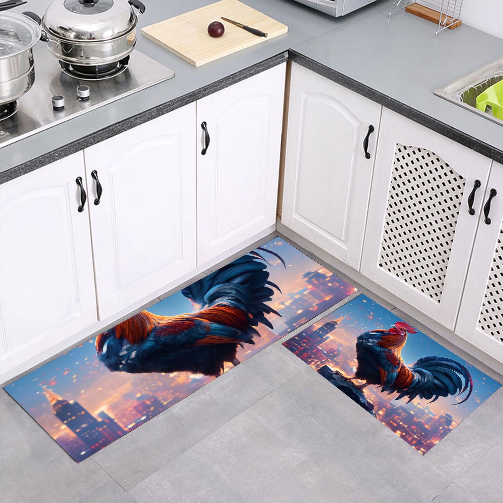 Tapis cuisine antidérapant City Rooster pour entrée et couloir