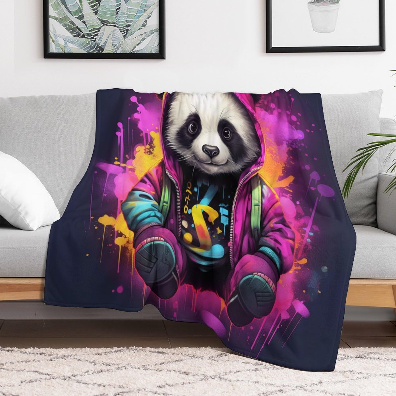Plaid Couverture De Animal Panda en Flannel Polaire 1 Pièce Moelleux Douce Chaude Facile À Manipuler pour Lit Canapé Chambre Balcon Voyages Bébé Feuteille （150×200cm）