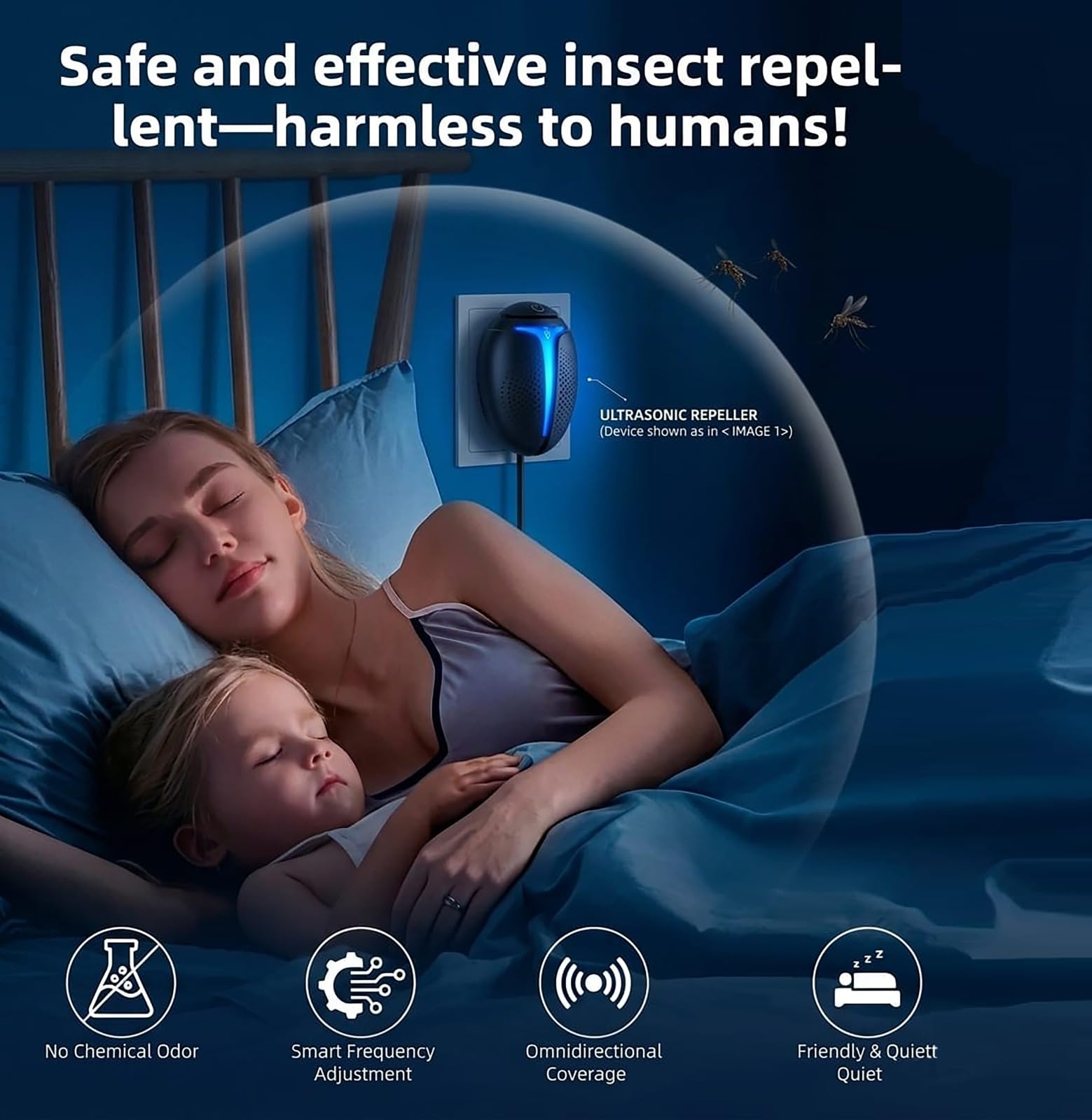 Repelente ultrasónico mejorado de insectos para interiores, control de plagas, cucarachas, roedores, ratones, insectos, mosquitos, arañas, para el hogar, oficina, almacén, 6 paquetes, color negro