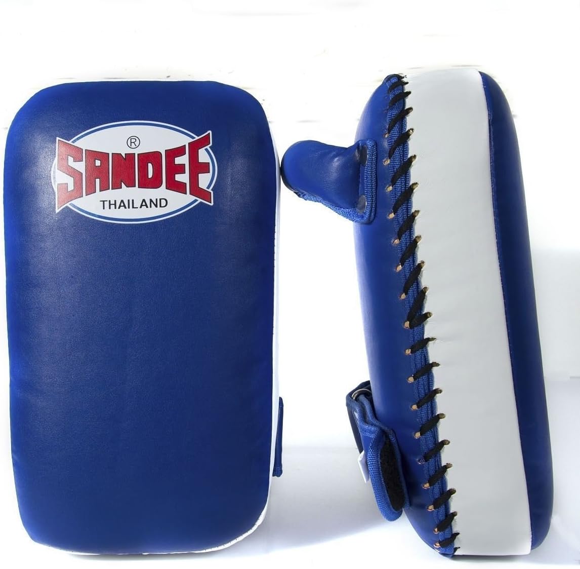 Sandee Thai Kick Pads Boxing Small Extra Thick Synthetic Flat Blue White