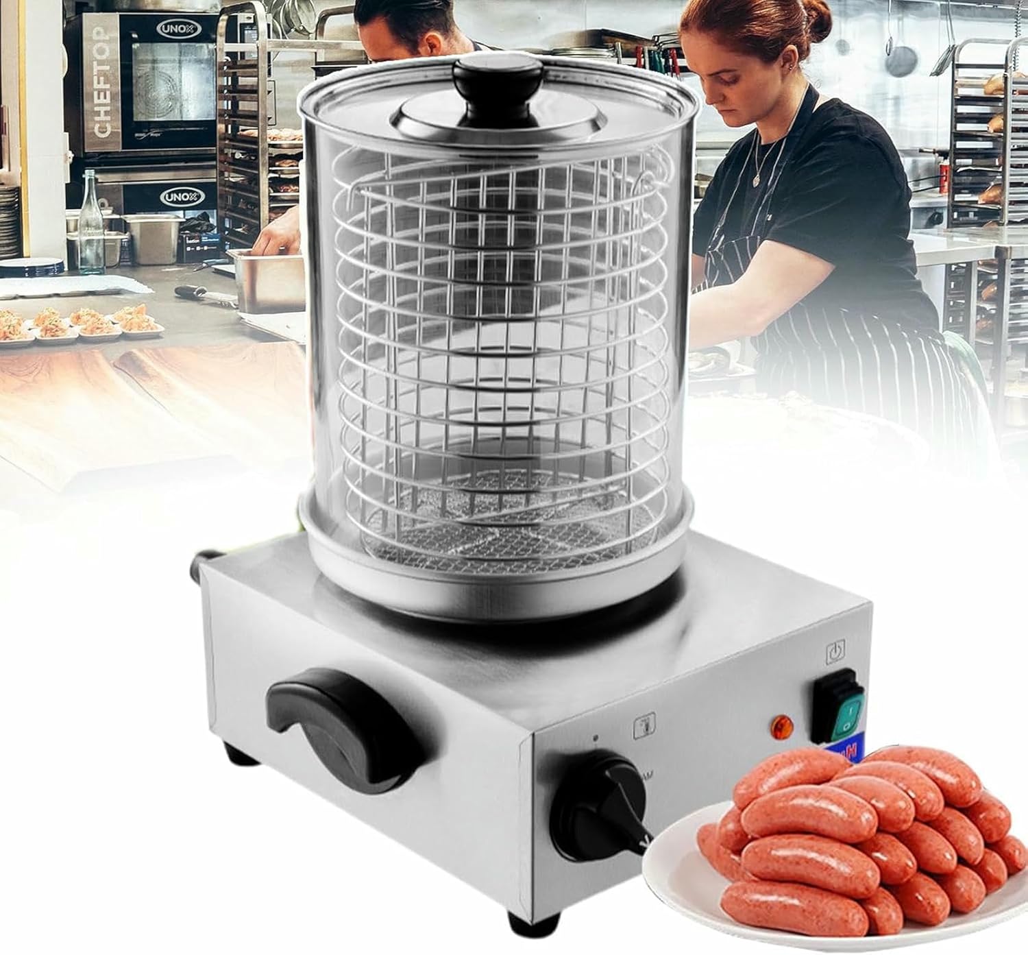 Home/Commercial Hot Dog Maker, Hot Dog Warmer, Sausage Grill Cooker, Place 15-20 Sticks at Once, with Switch for Speed Control, Rubber Handles/Rubber Feet,Withrod,Norod