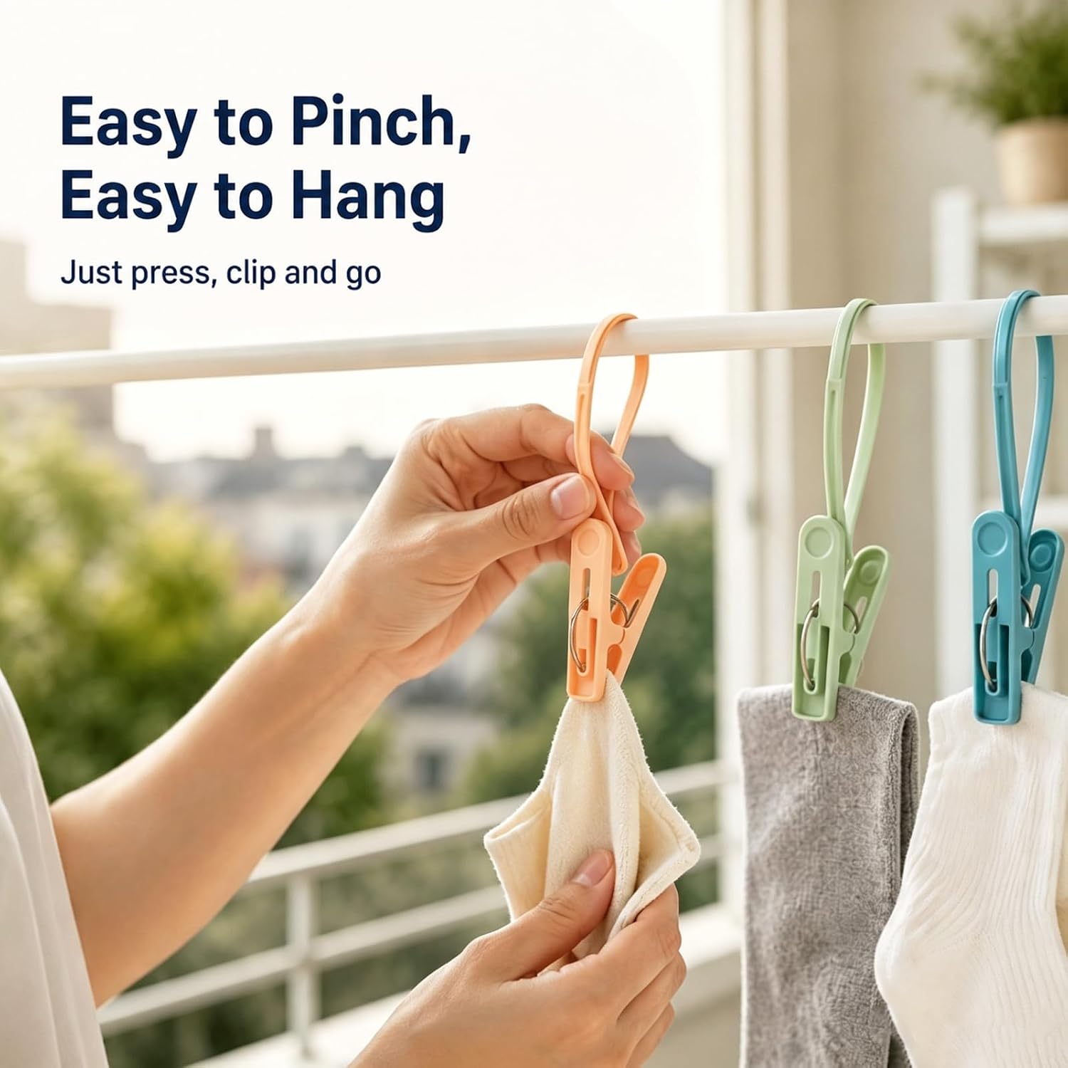24 Pack Multicolor Windproof Plastic Clothes Pegs with Hanging Loop, Heavy Duty Non-Slip Laundry Clothespins, Multi Purpose Clips for Clothes Towel Photo Craft Food Bag Home Camping Outdoor Use