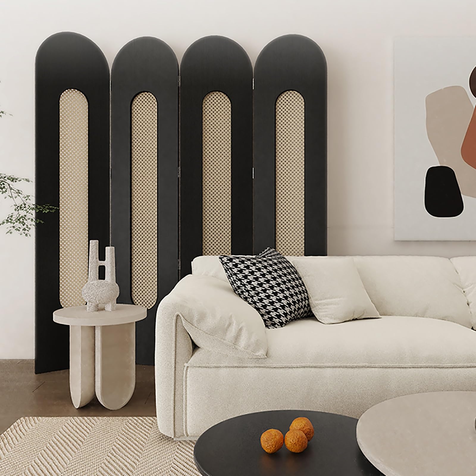 Separe Divisorio Interno, Divisorio Pieghevole in Rattan Intrecciato, Altezza 180 cm, Separe da Esterno Giardino Indipendente per Camera da Letto e Ufficio(Cherry,Large)