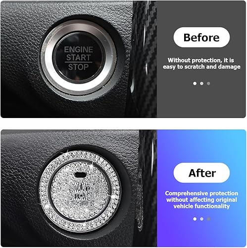 Miniatura 4 de BELOMI Anillo decorativo para botón de arranque y parada del motor de automóvil, 2 unidades, calcomanías protectoras para botón de arranque con