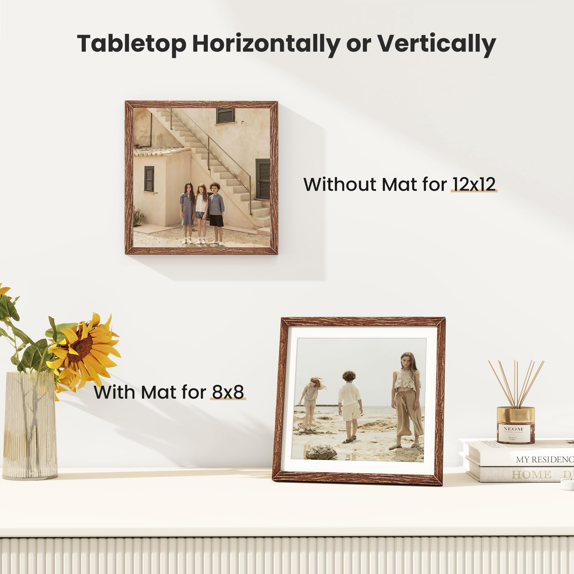 Photo Frame 12×12, Oak Wood 12×12 inch Square Frame, 3 Pack 12×12 Picture Frame with Mount for 8x8 Photo Frames - Image 4
