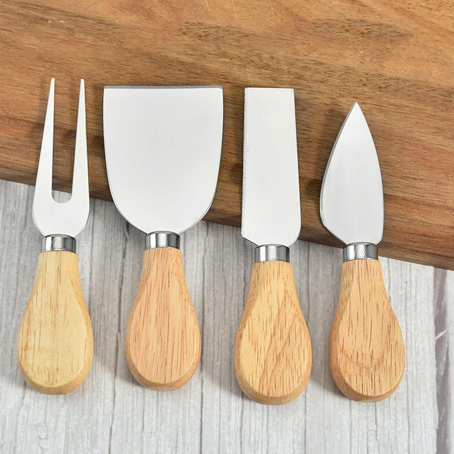 Cheese Knives Set Cheese Cutter Fork Ergonomic Wooden Handle Stainless Steel Utensil for Pizza Bread Serving