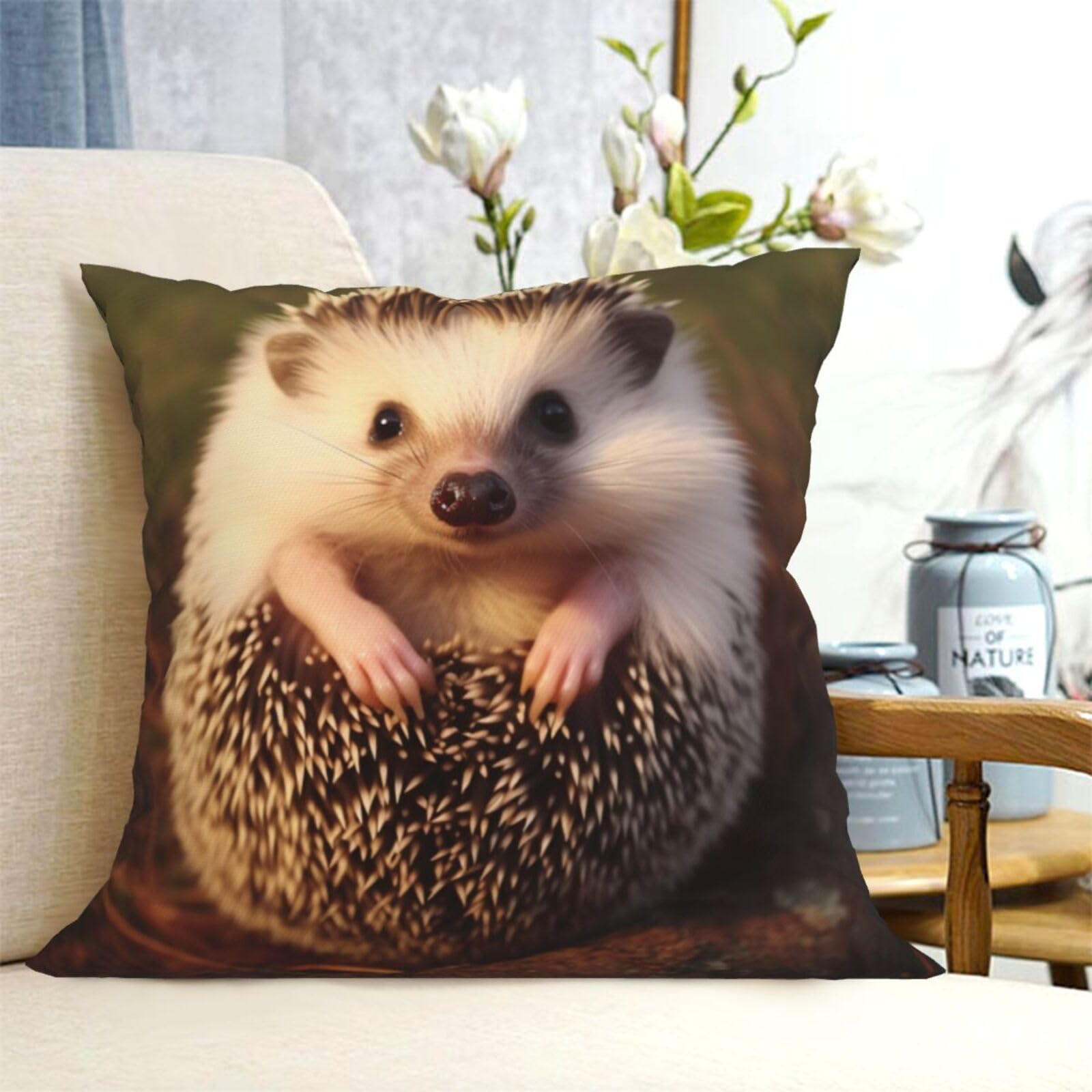 Fodpand Black Decorative Throw Pillow Covers 20"X20" Hedgehog Cushion Cases Square Modern Farmhouse Pillow Cases Soft Cozy Cushion Covers For Couch Sofa Bedroom Home Decor Pillowcase