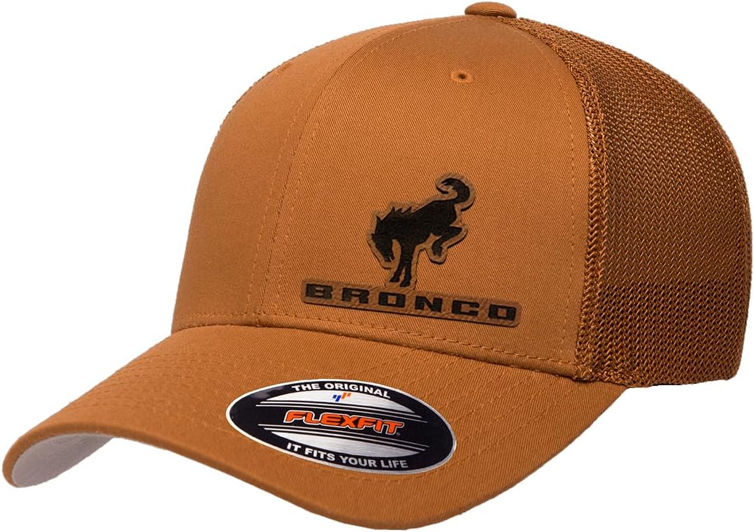 Ford Bronco 4x4 Side Panel Logo Laser Engraved Leather Patch Trucker Mesh Fitted Cap