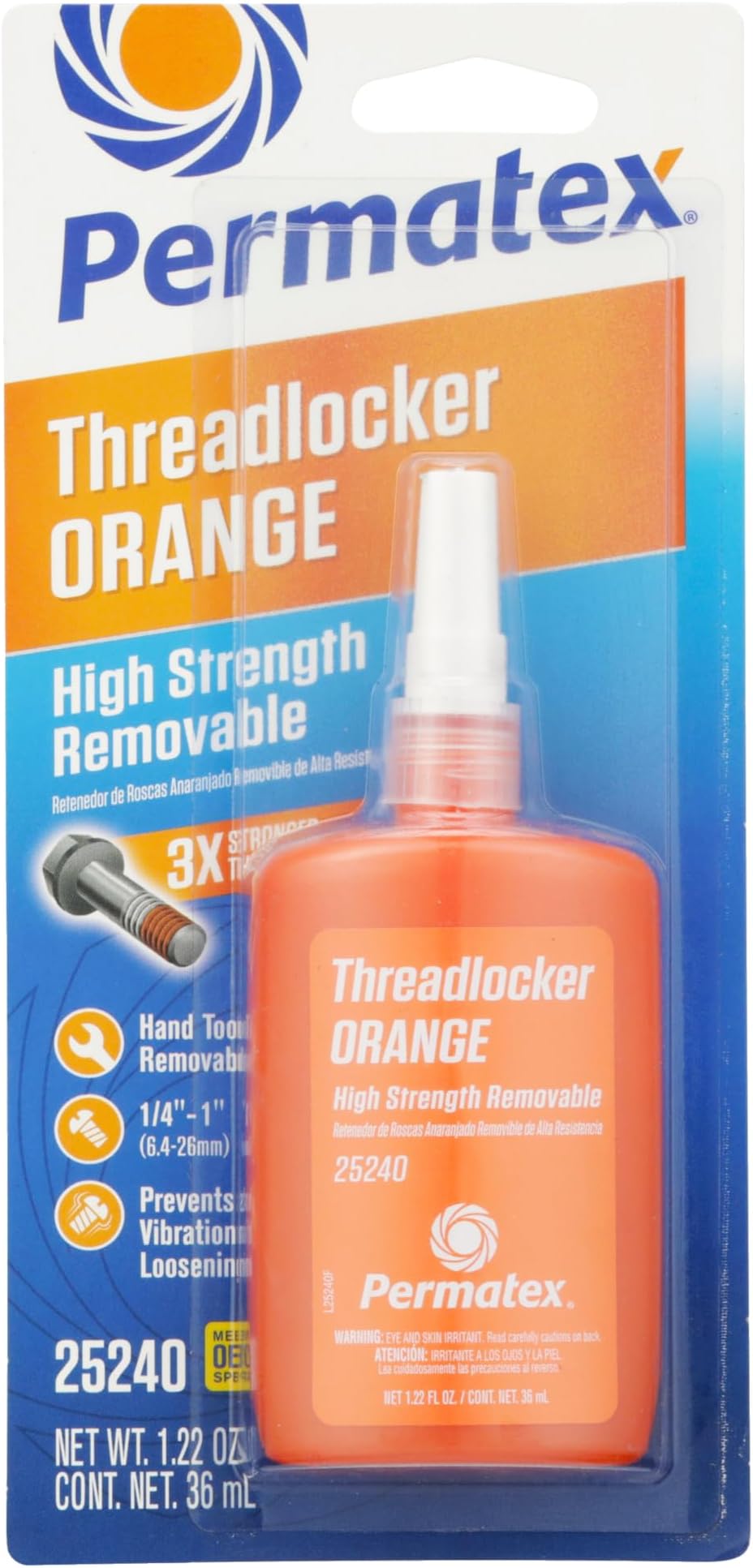 25240 High Strength Removable Threadlocker Orange Liquid, 36 ml